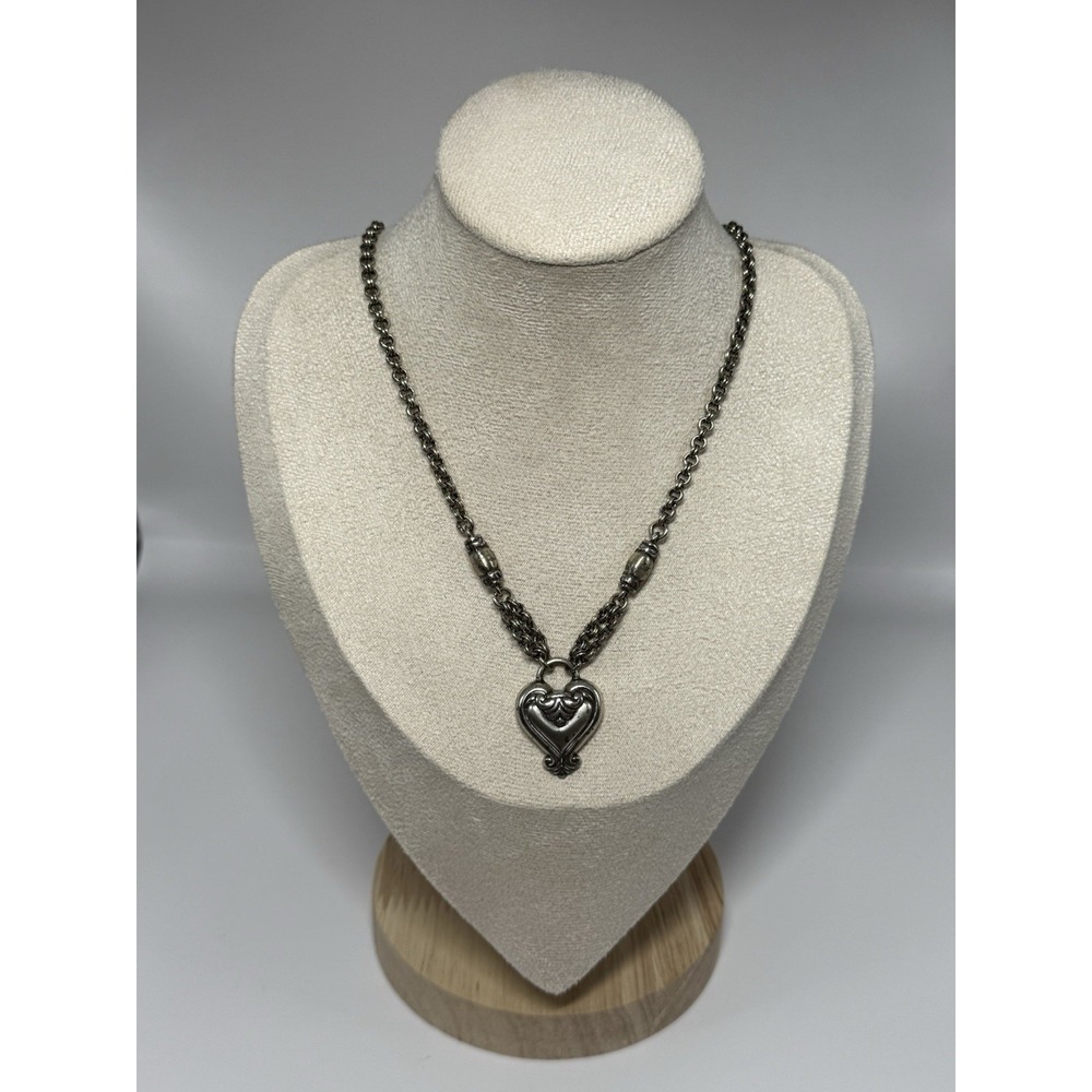 Vintage Brighton Blaire Heart Chain Pendant Necklace Silver Tone Adjustable - Picture 1 of 10
